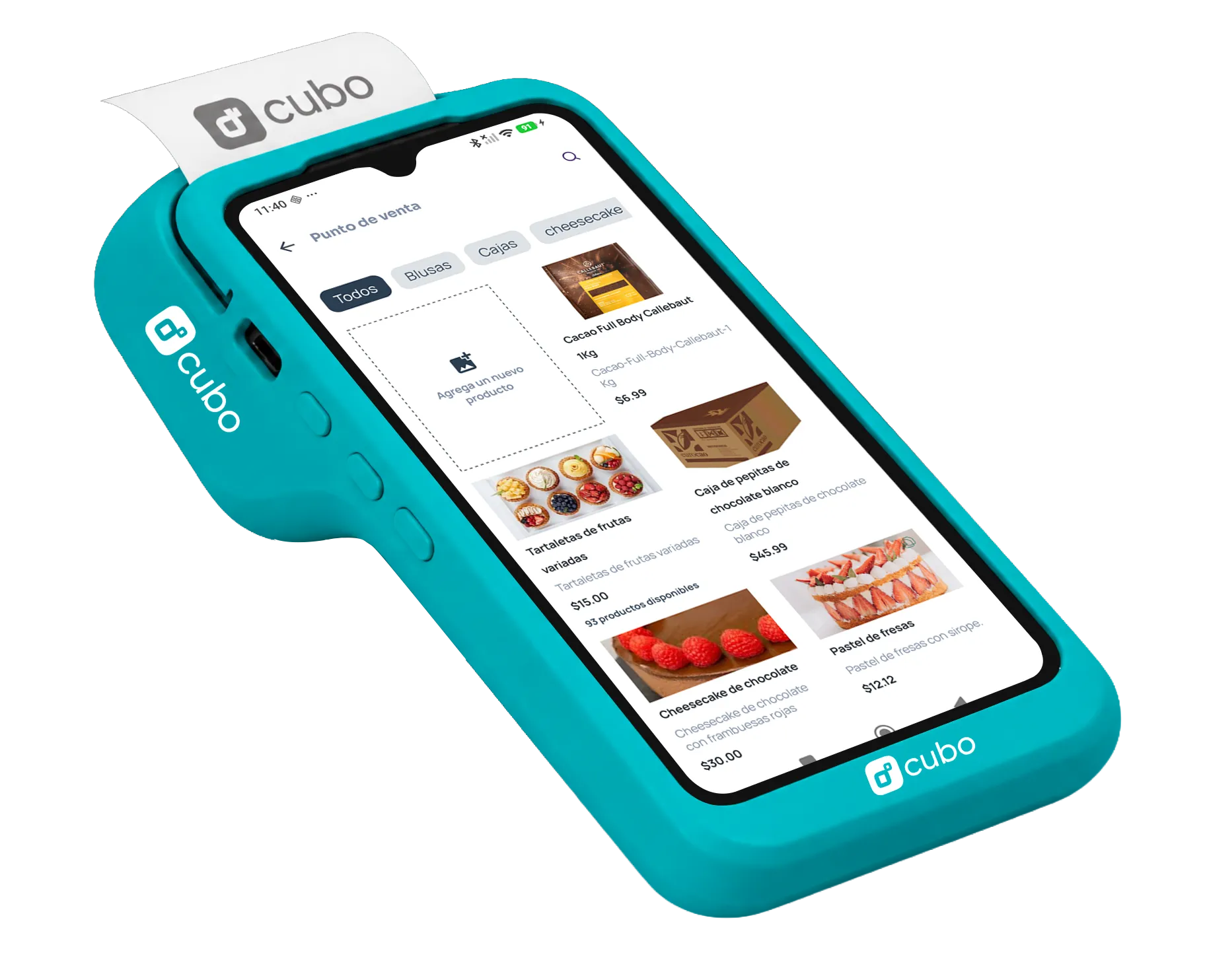 Cubo Más con el catálogo de productos en pantalla