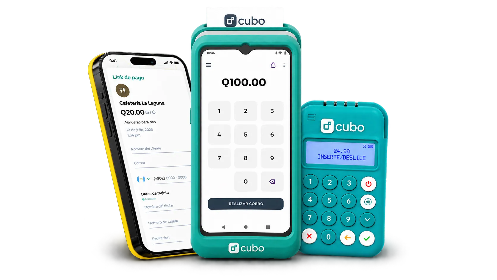 Un celular con un link de pago, Cubo Más y Cubo Go, con cobros en quetzales