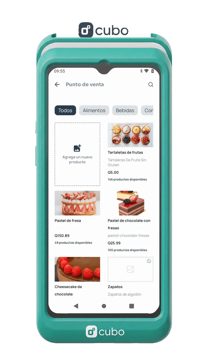 Cubo Más con el punto de venta y el catálogo de productos en quetzales