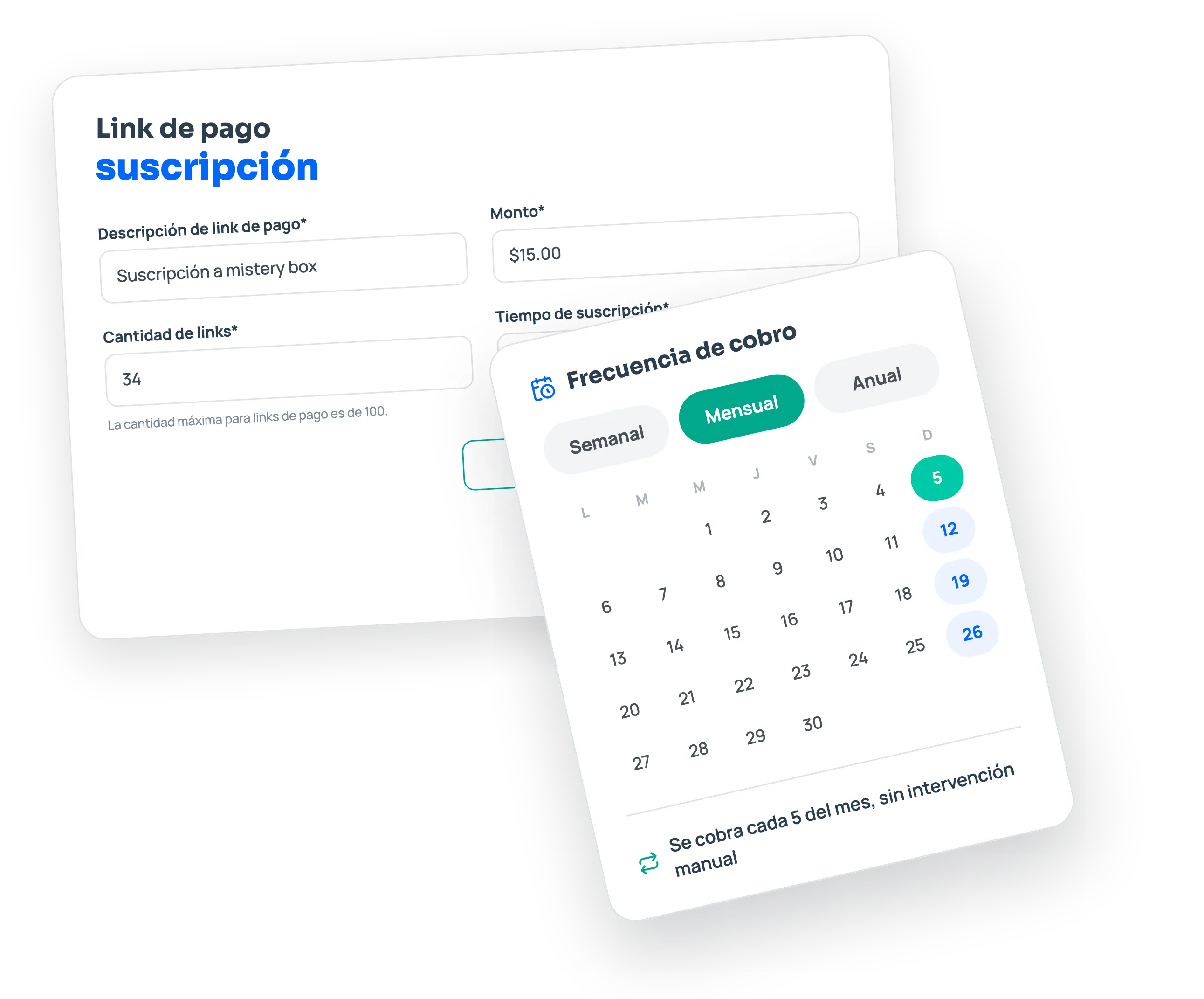 Calendario de frecuencia de cobro mensual que cobra cada día 5 del mes